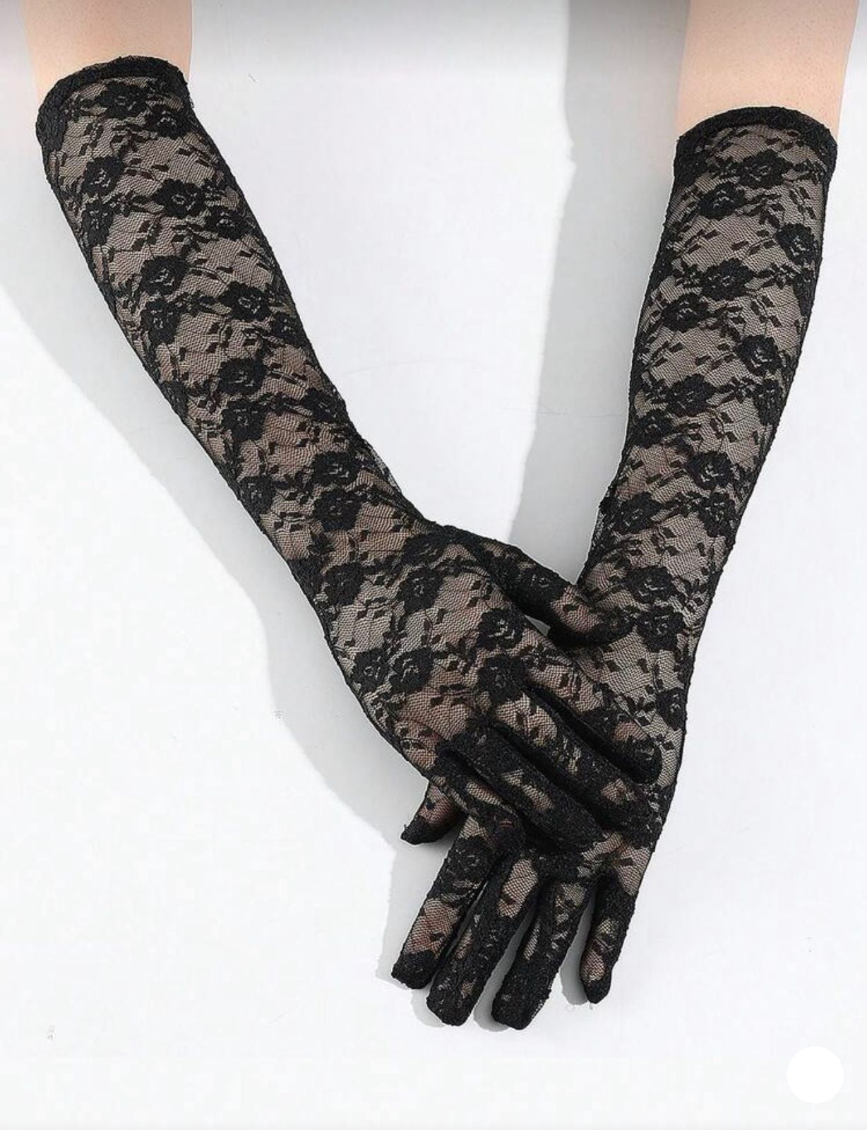 Guantes Largos de Encaje Floral — negro